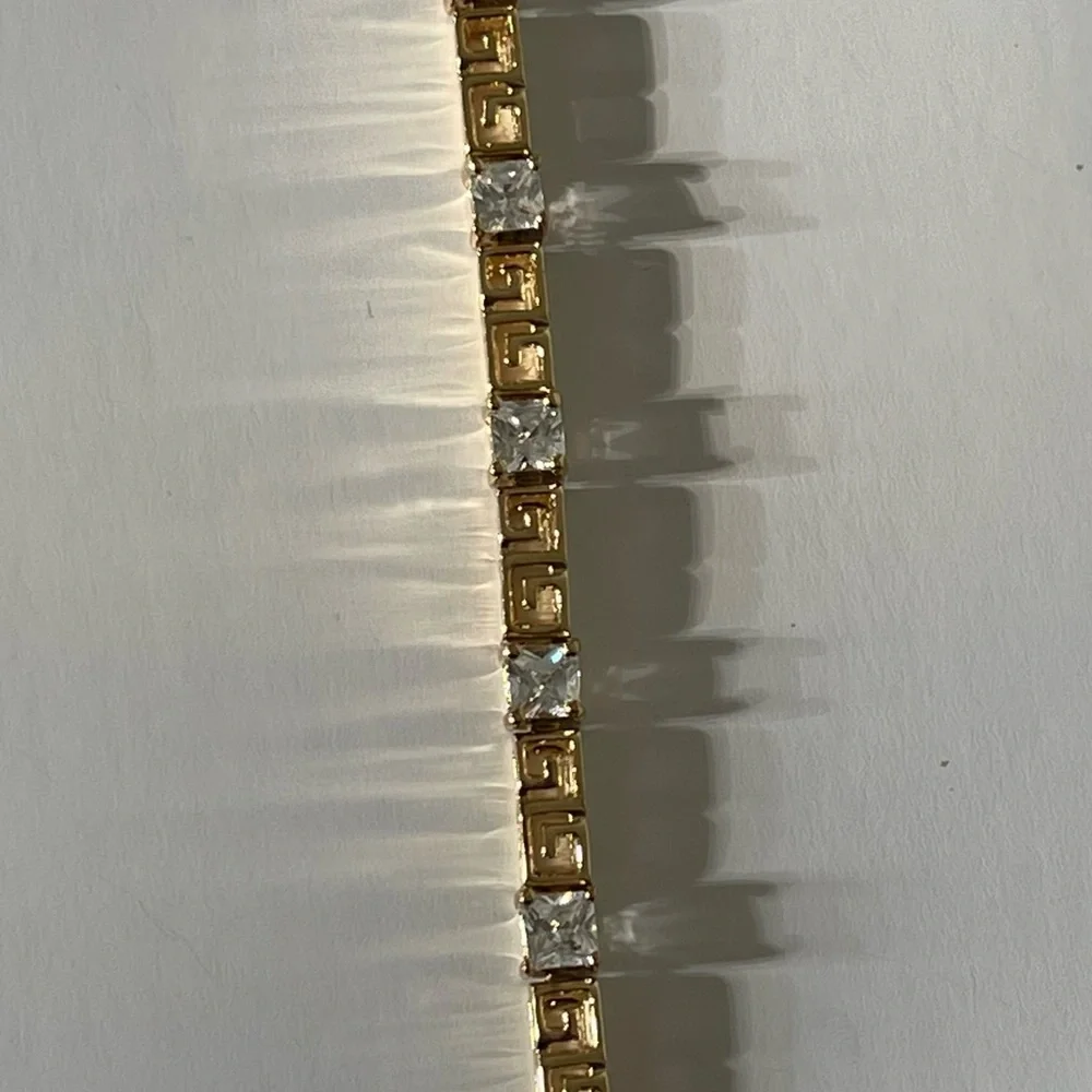 VTG Ross Simons sterling silver 925 CZ Greek key gold vermeil tennis bracelet - Picture 7 of 15